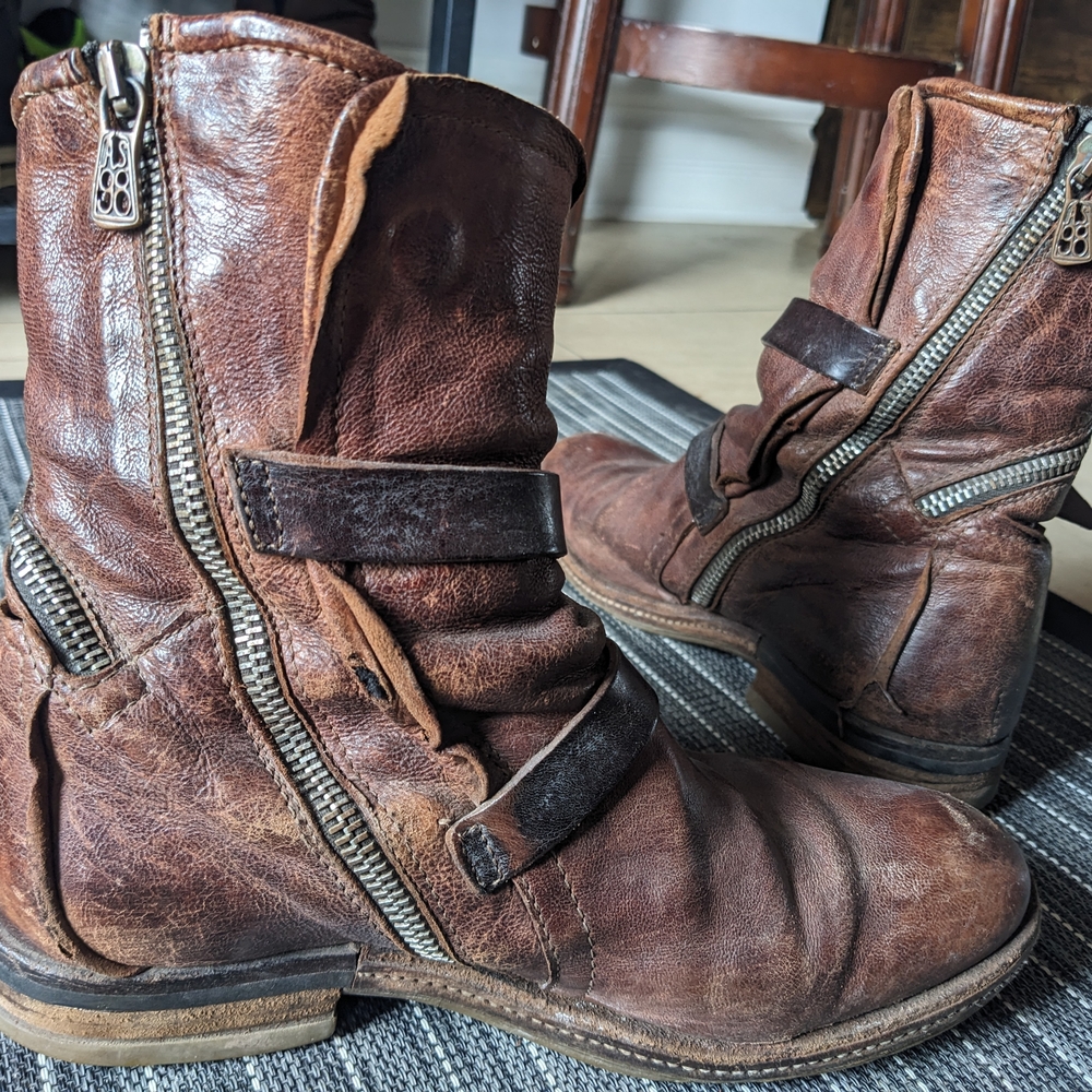 women's AS98 Brown Leather Buckle Boots - Picture 3 of 5